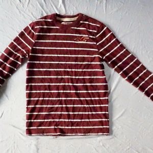 Hollister Marroon/White Striped Long Sleeve Shirt